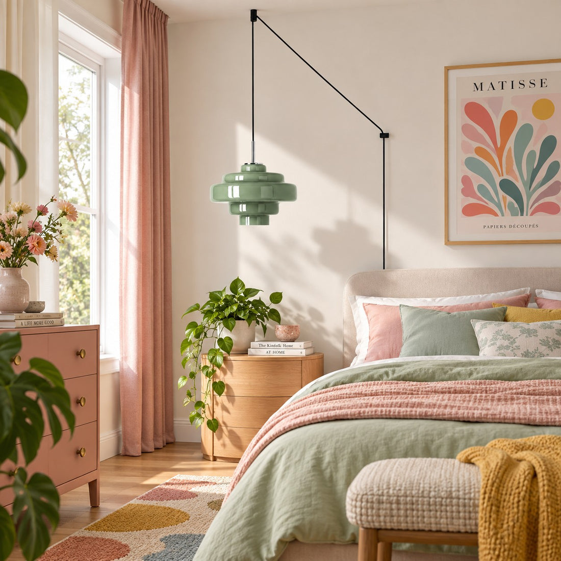 Koloro Millie Glas-Pendelleuchte mit Stecker - Retro-Pendelleuchte in bunten Farben für moderne Innenräume