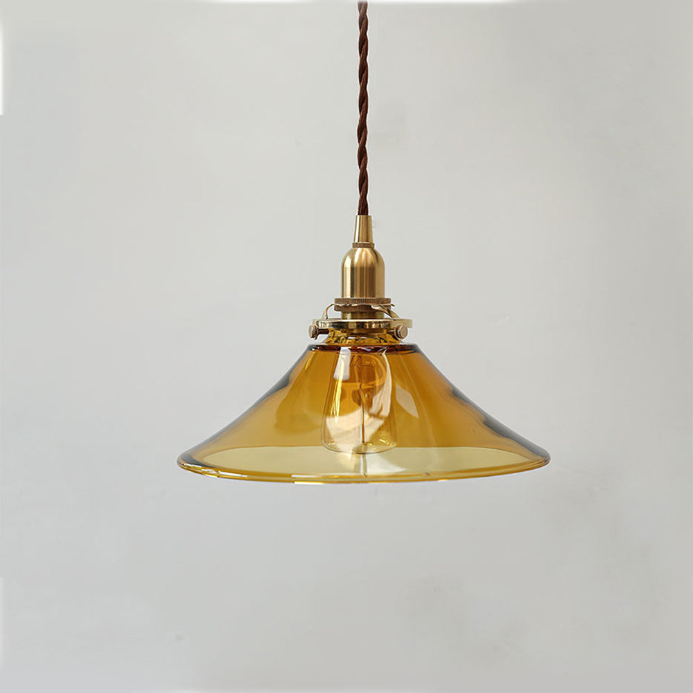 Retro Cone Pendant Light - Amber Glass Hanging Lamp for Kitchen Island