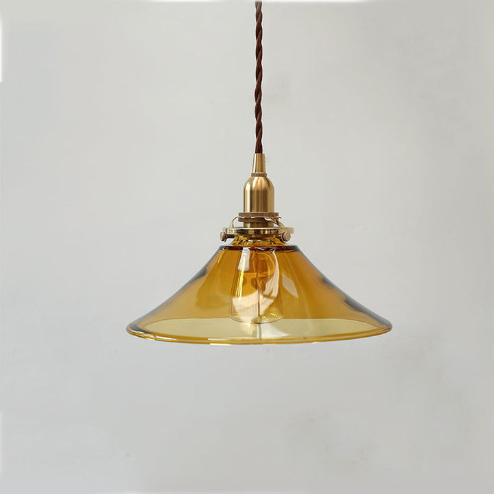 Retro Cone Pendant Light - Amber Glass Hanging Lamp for Kitchen Island