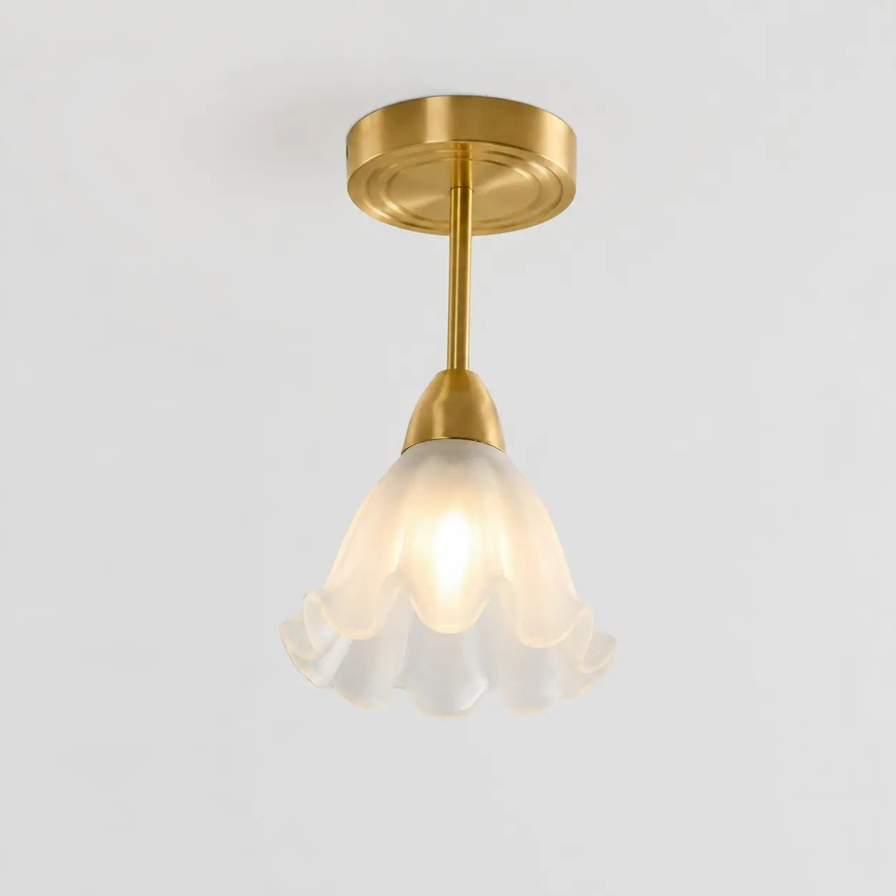 Extended solid brass petal glass ceiling light