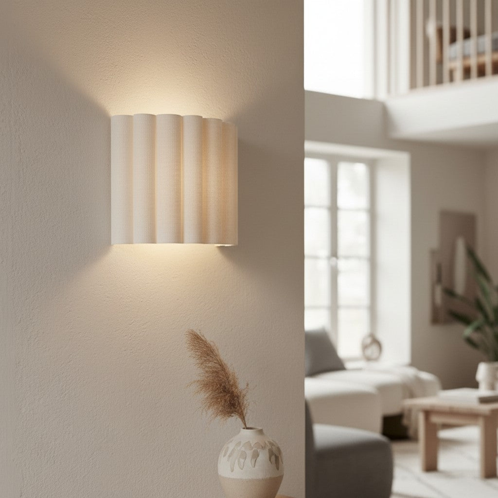 Velura Linen Fold Wall Sconce - Fabric Soft Pleated Design Ambient Lighting for Bedroom or Hallway