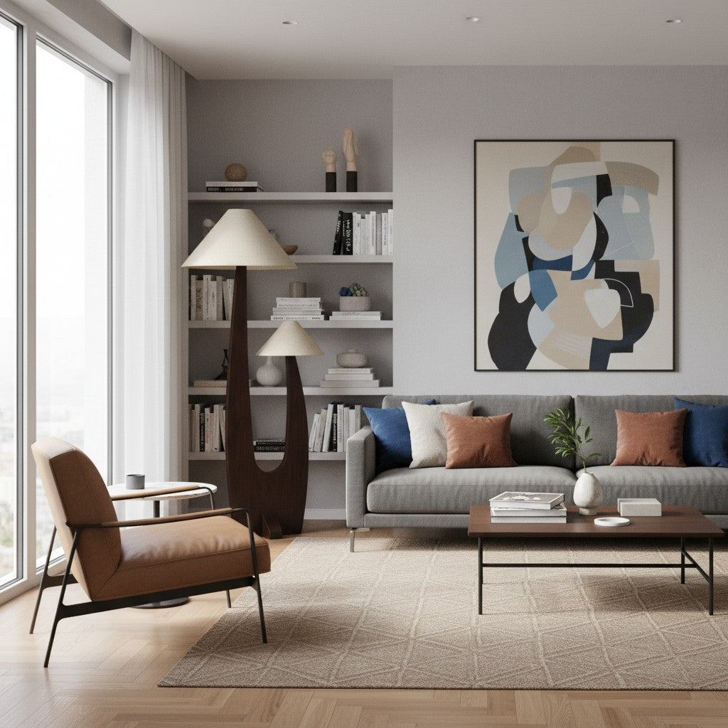 Cordove Arc Floor Lamp – Modern Organic Solid Wood & Fabric for Living Rooms