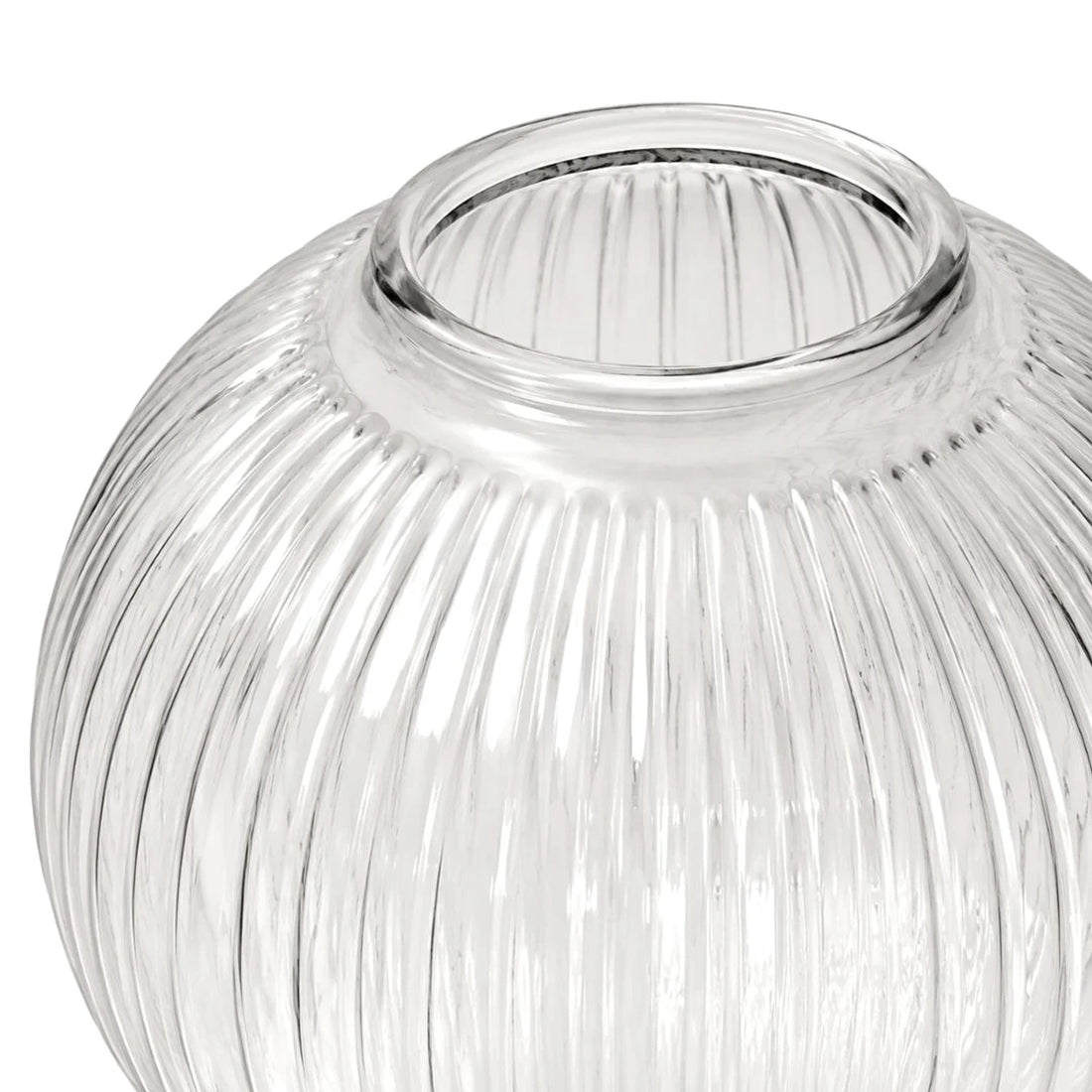 Close detail of ribbed clear glass shade opening