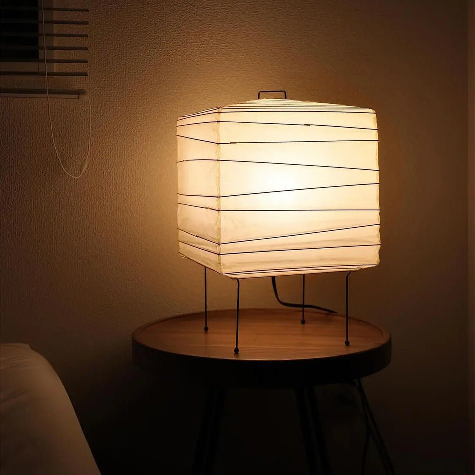 Minimalist Cube Table Lamp - Paper Lantern Inspired Lamp for Bedroom