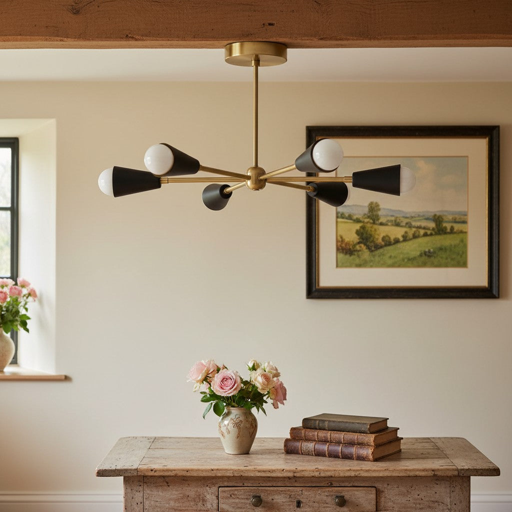 Pyralis Cone Semi Flush Messing Kronleuchter - Gold Moderne Sputnik Leuchte