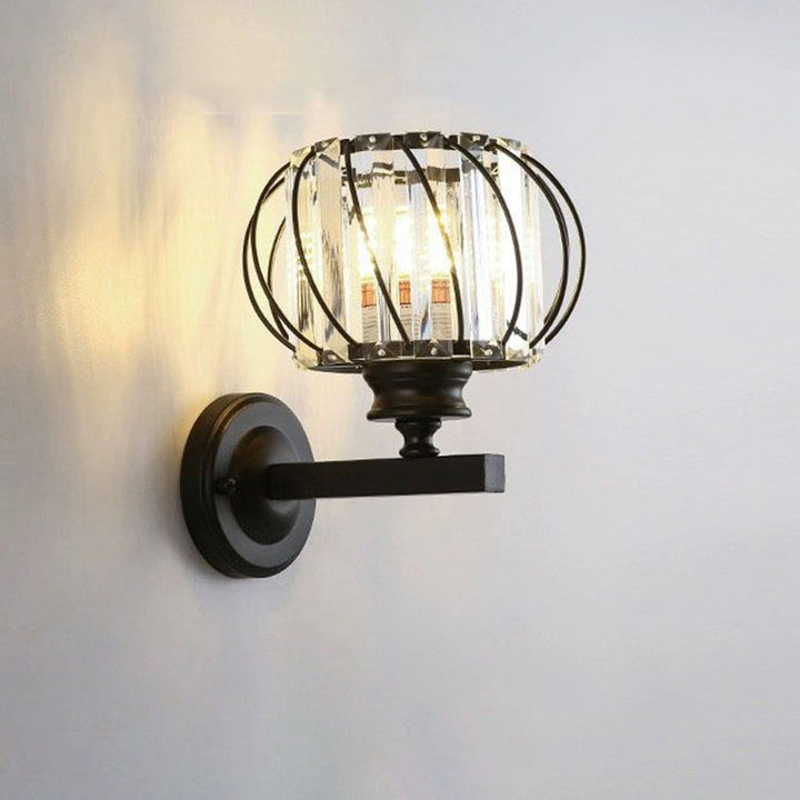 Contemporary Crystal Wall Light - Round Light for Bedroom