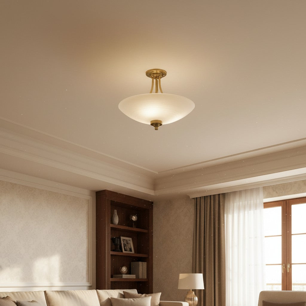 Lunetal Timeless Three-Arm Structure Semi Flush Chandelier – Vintage Pendant Light for Bedroom or Entry