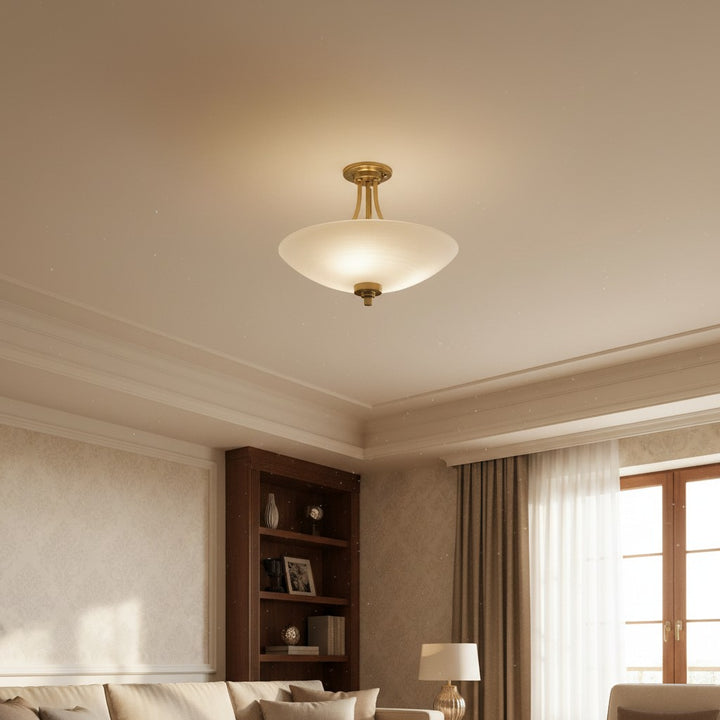 Lunetal Timeless Three-Arm Structure Semi Flush Chandelier – Vintage Pendant Light for Bedroom or Entry