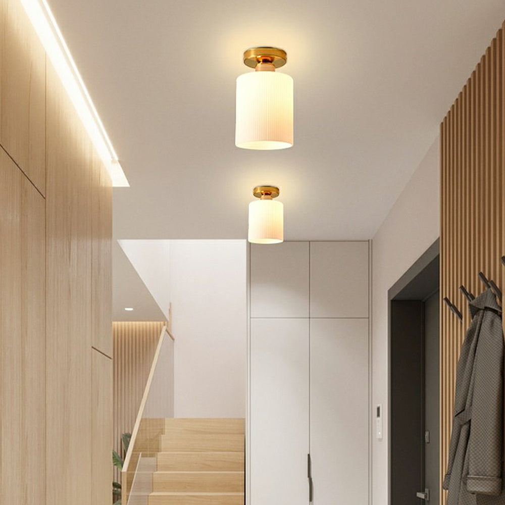 Chic Gold Ceiling Light - Mini Glass Striped Shade Lamp for Hallway