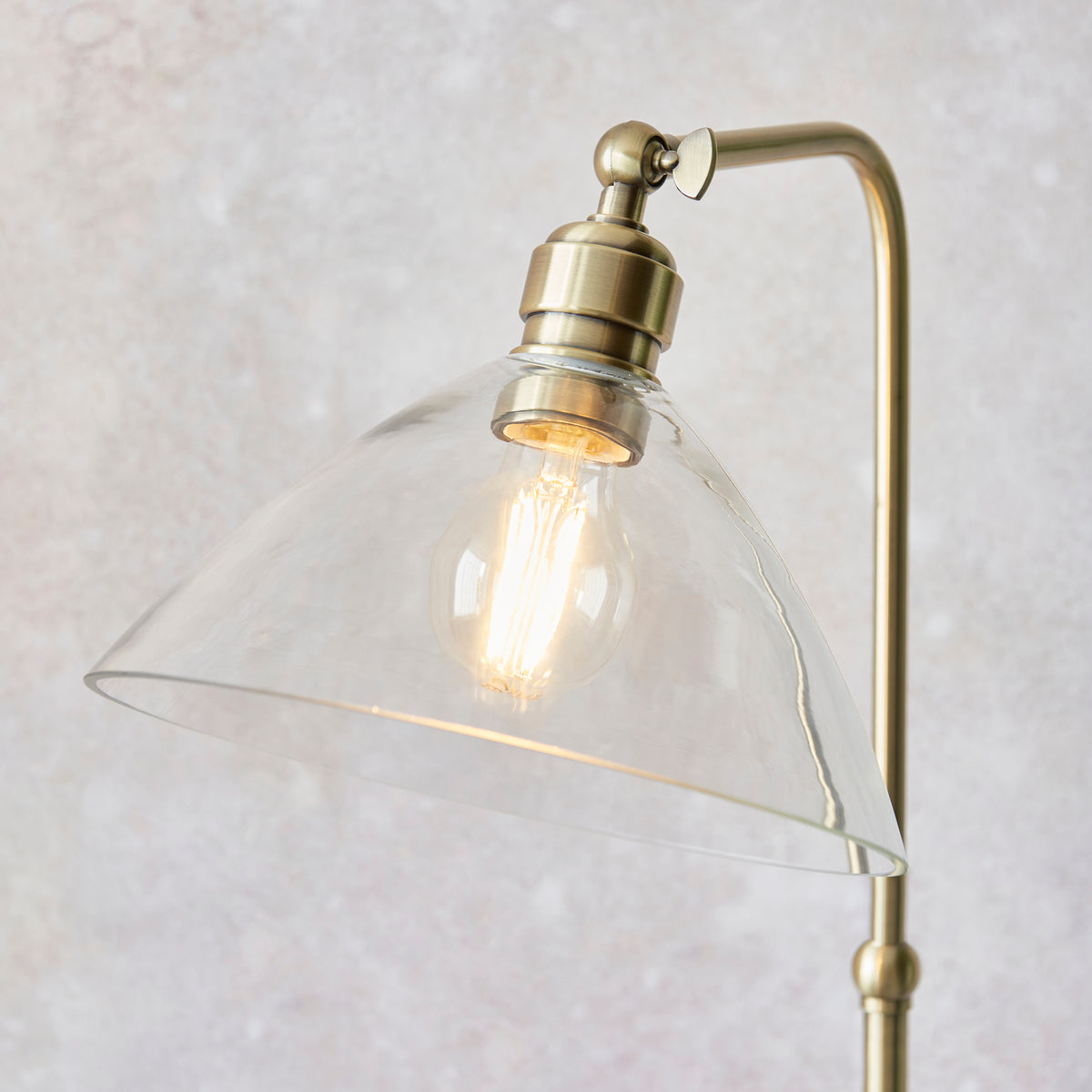 Clarione Art Deco Floor Lamp with Clear Glass Shade and Metal Base