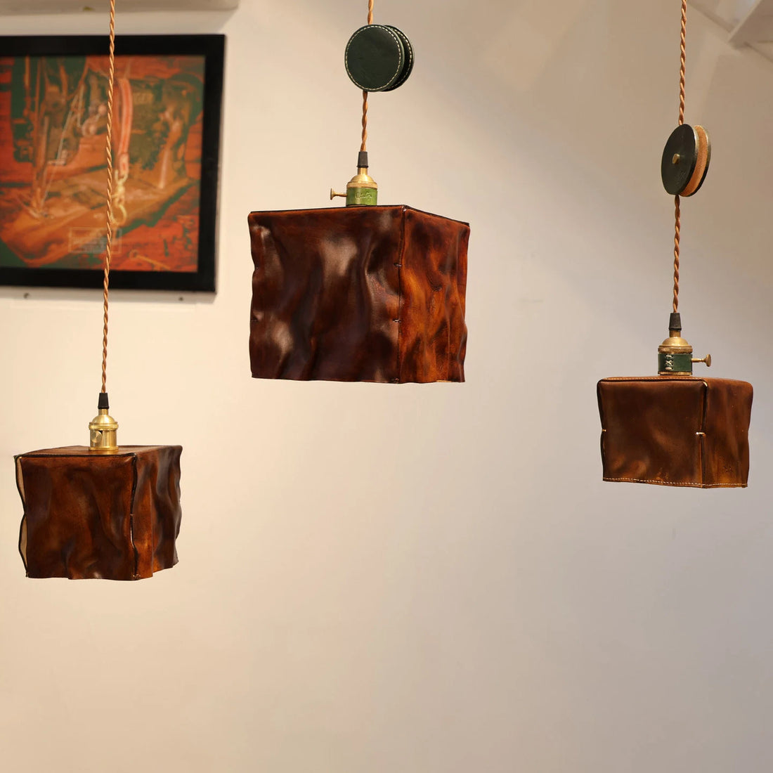 Clustered brown leather pendant main image