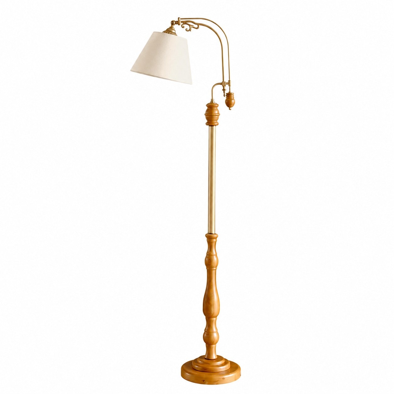 Vintage Wood and Fabric Floor Lamp