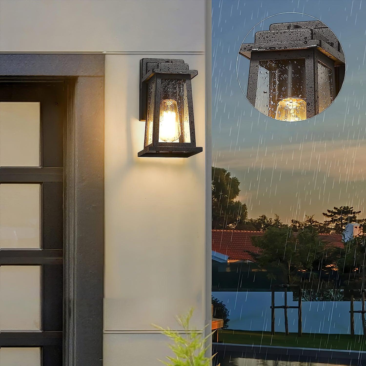 Classic Outdoor Wall Lamp - Black Metal Clear Glass Lantern Lighting