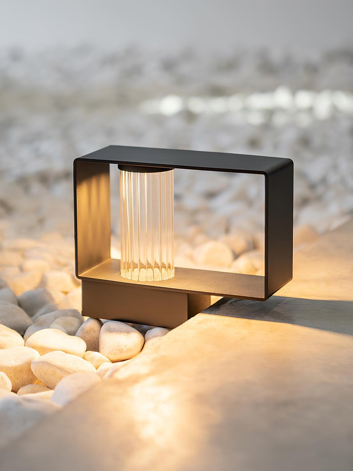Frame Outdoor Post Lamp - Resilient Striped Glass Lamp for Driveway