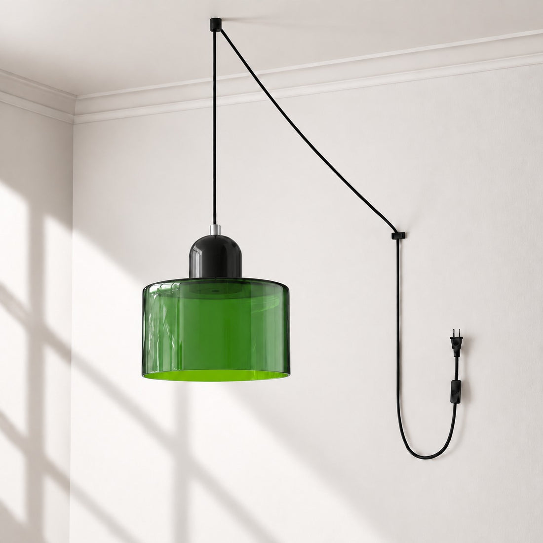 Mid-Century-Makronen-Pendelleuchte mit Stecker und Zugkabel - Bunter Lampenschirm als Hängelampe für die Wohnraumdekoration