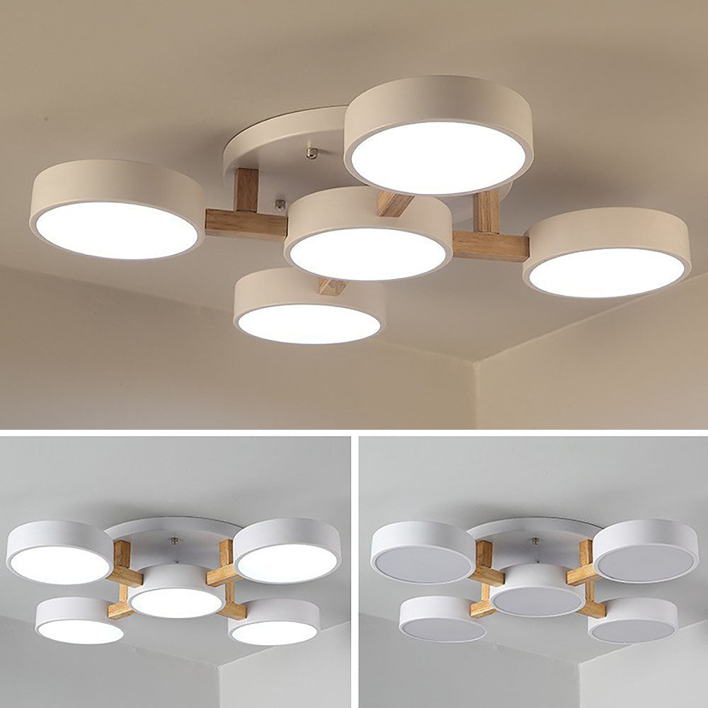 LED Ceiling Light – Modern Iron Wood Fixture for Bedroom Ambiance