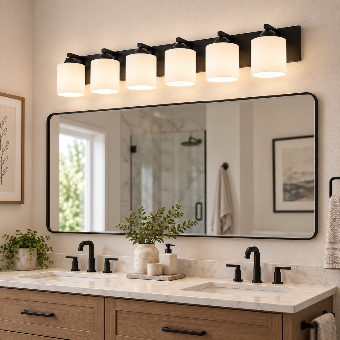Modern Metal Vanity Light with Glass Shades for Bathrooms