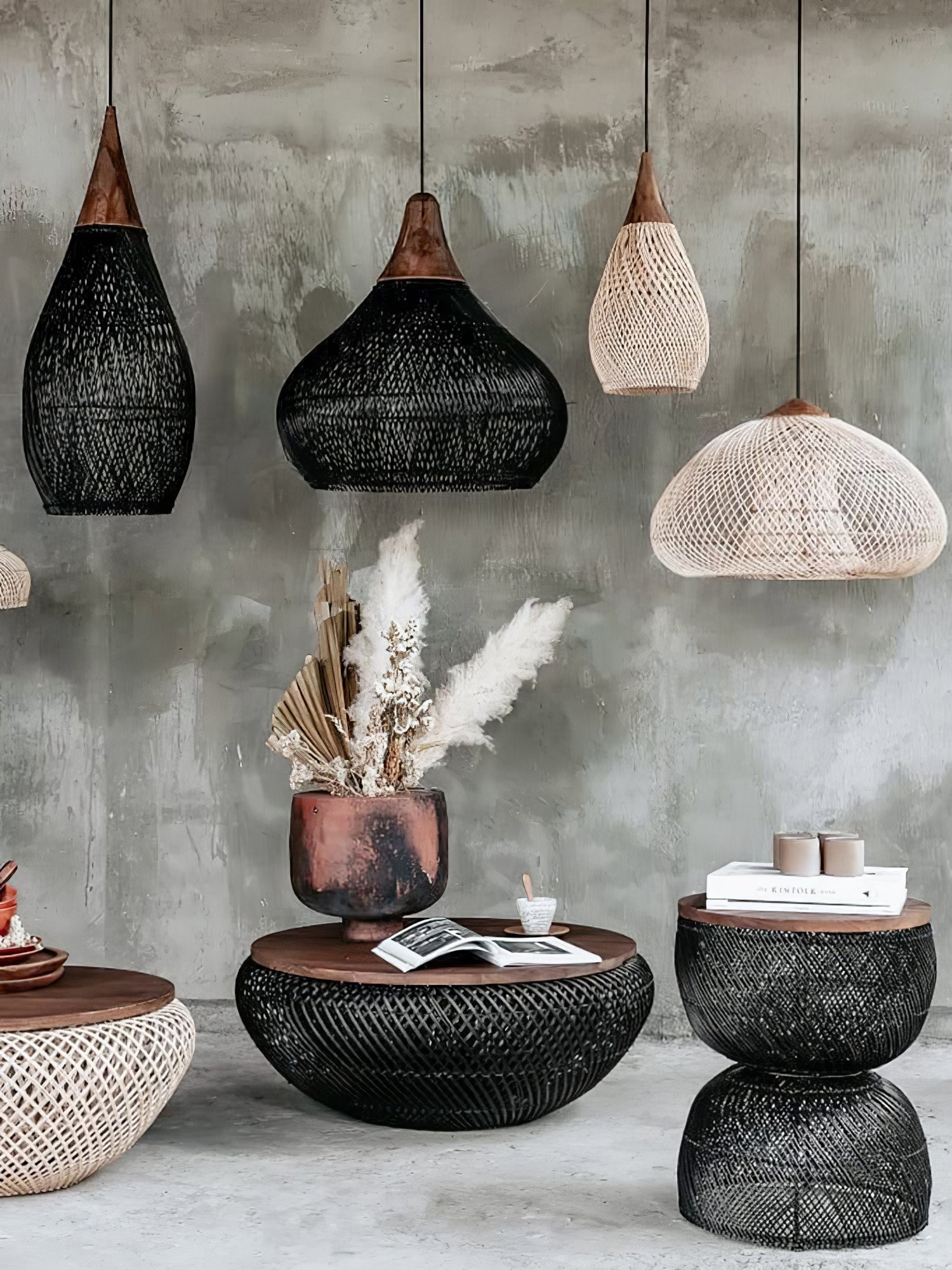 Woven Rattan Wood Plug-In Pendant Light