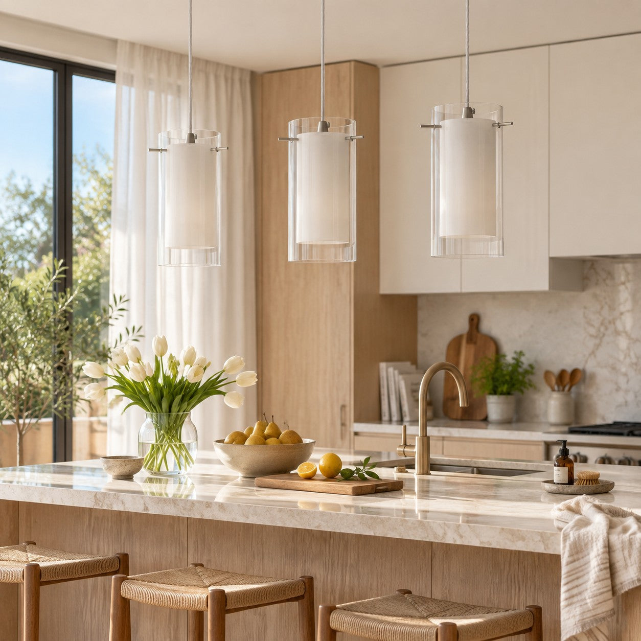 Modern Double Glass Pendant Light With Chrome Finish