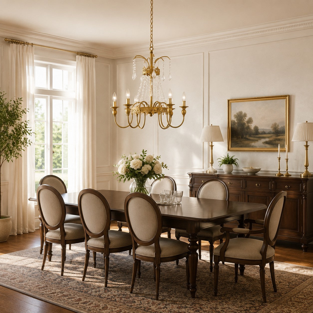 French Six-Light Candle Chandelier with Crystal Draping