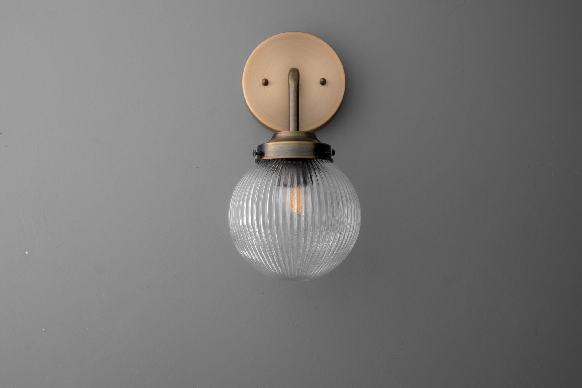 Glorica Glass Aged Brass Wall Sconce - Ribbed Glass Shade Industrial Style Lighting