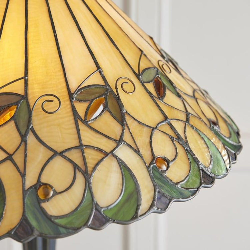 TF Jamelia Stained Glass Floor Lamp - Jewel-toned Mosaic Shade Decorative with Metal Column Finish Ideal