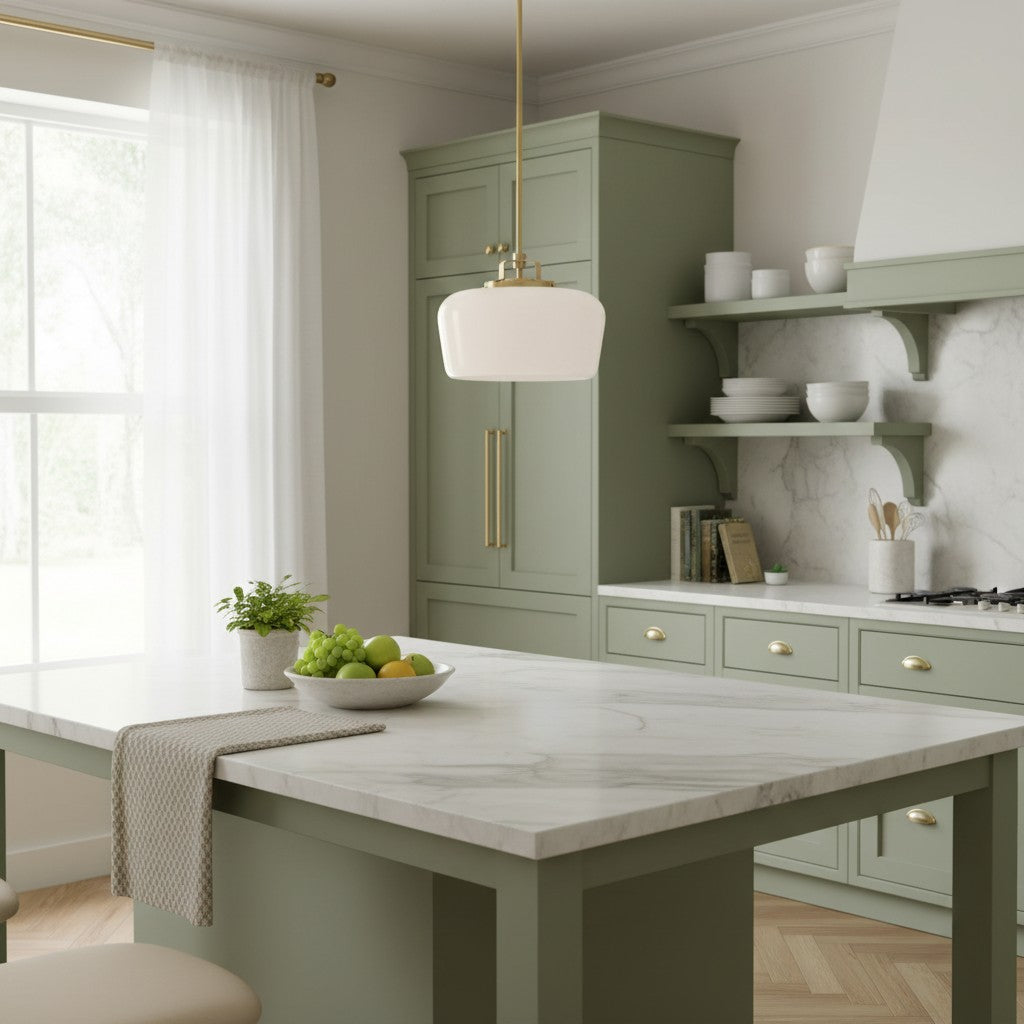 Lirra Opal Glass Pendant Light - Modern Adjustable Metal Drop for Kitchen and Dining