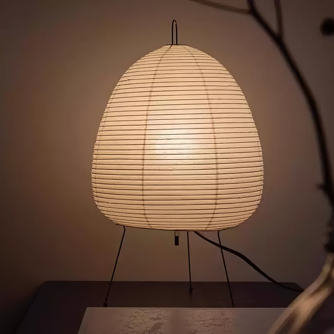Japanisch inspirierte Papiertischlampe – Maulbeerpapierlampe fürs Schlafzimmer