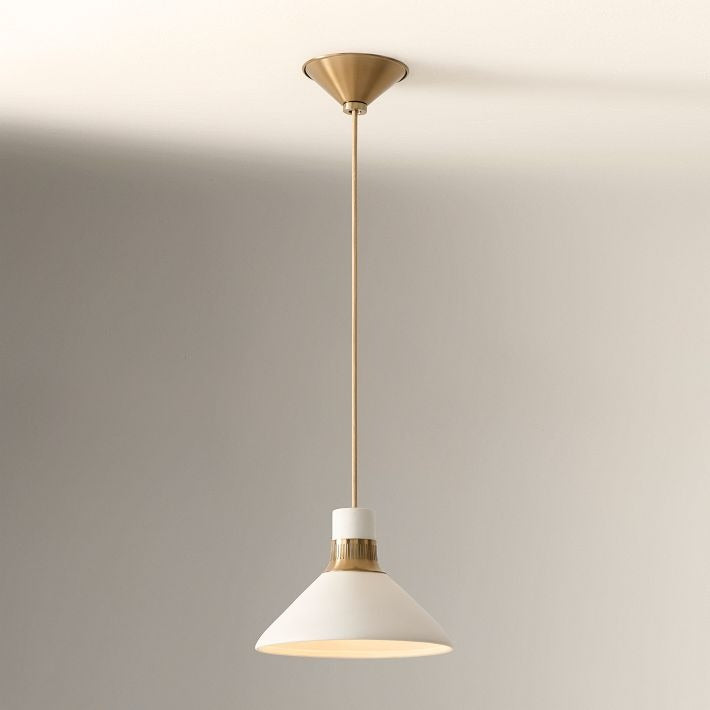 Calvor Porcelain Pendant Light – Ivory Shade with Champagne Bronze Accents