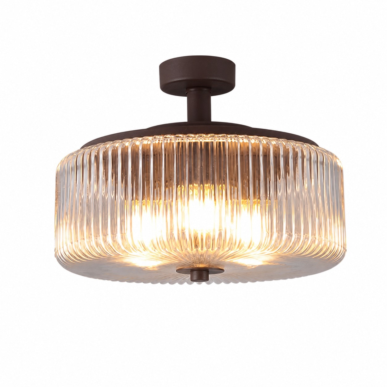 Coffee flush mount ribbed glass ceiling lamp