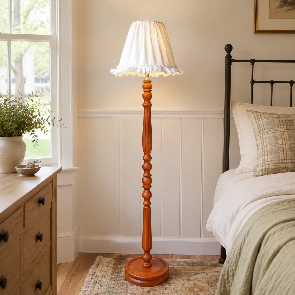 Vintage Solid Wood Floor Lamp with Optional Side Table