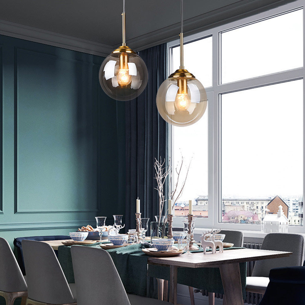 Nordic Glass Orb Pendant Light - Modern Ball Fixture for Dining Room