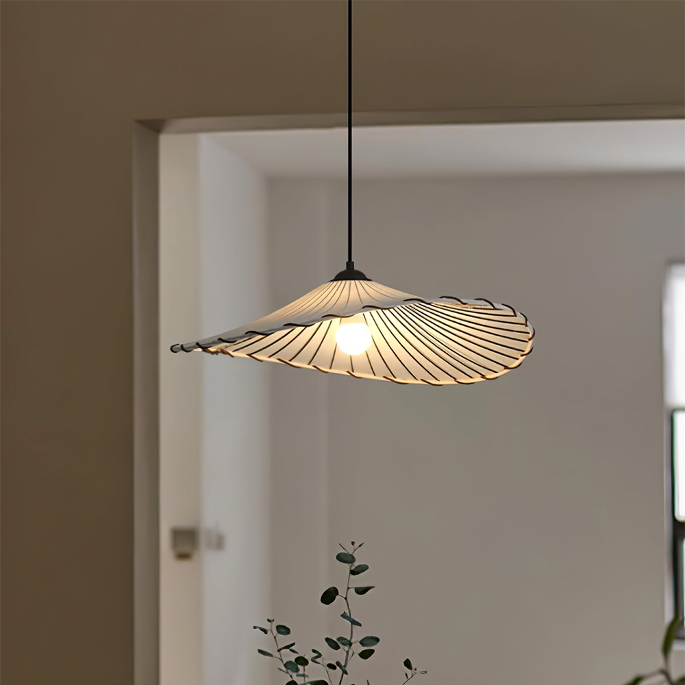 Wabi-Sabi Lotus Leaf Pendant Lamp – Fabric Light – Vintage Minimalist