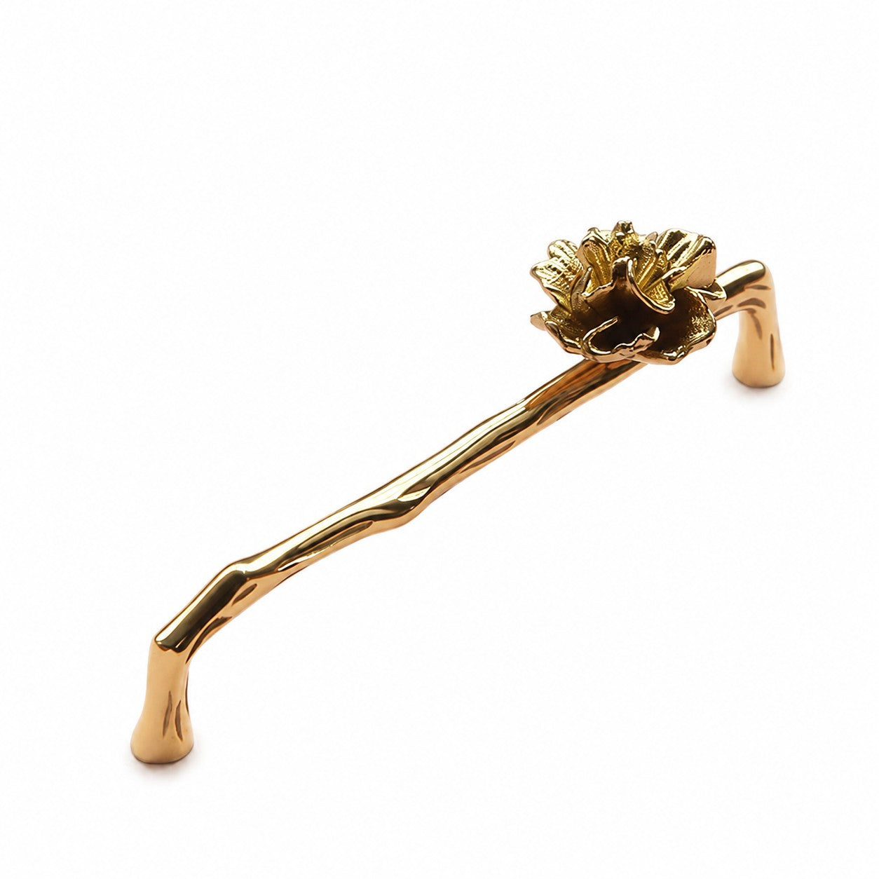 Folded Flower brass cabinet handle with 6.3 in c-c / 16.0 cm c-c mounting