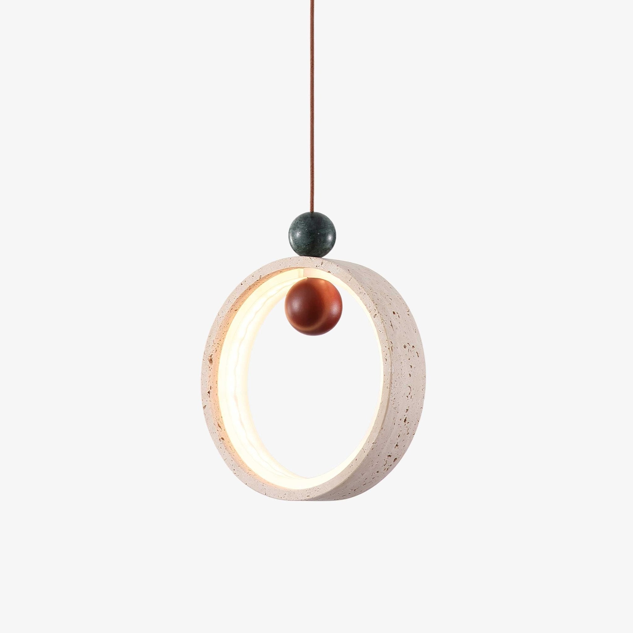 Travertine Circular Form Plug-In Pendant