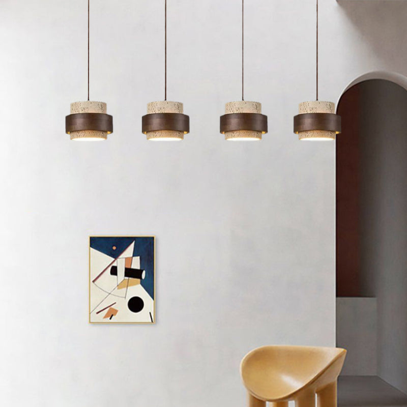 Moderne zylindrische Travertin-Steinsäule Pendelleuchte