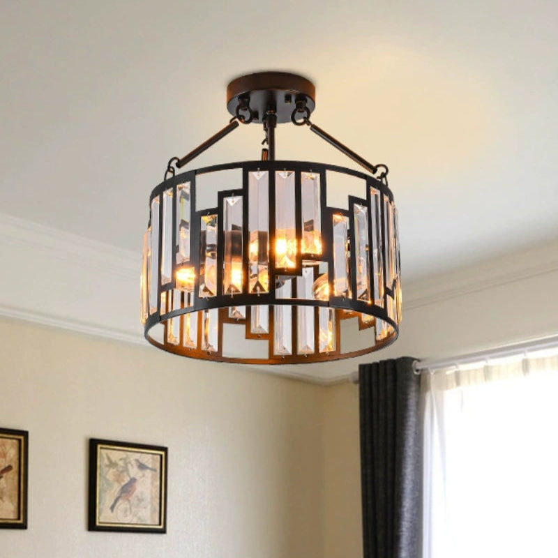 Industrielle Käfig-Deckenlampe aus schwarzem Kristall