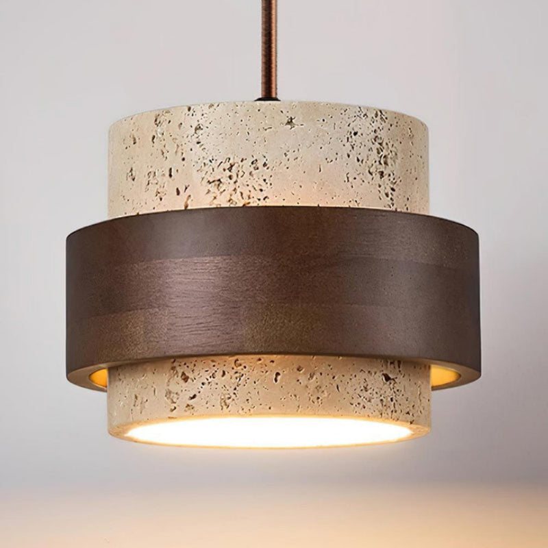 Moderne zylindrische Travertin-Steinsäule Pendelleuchte