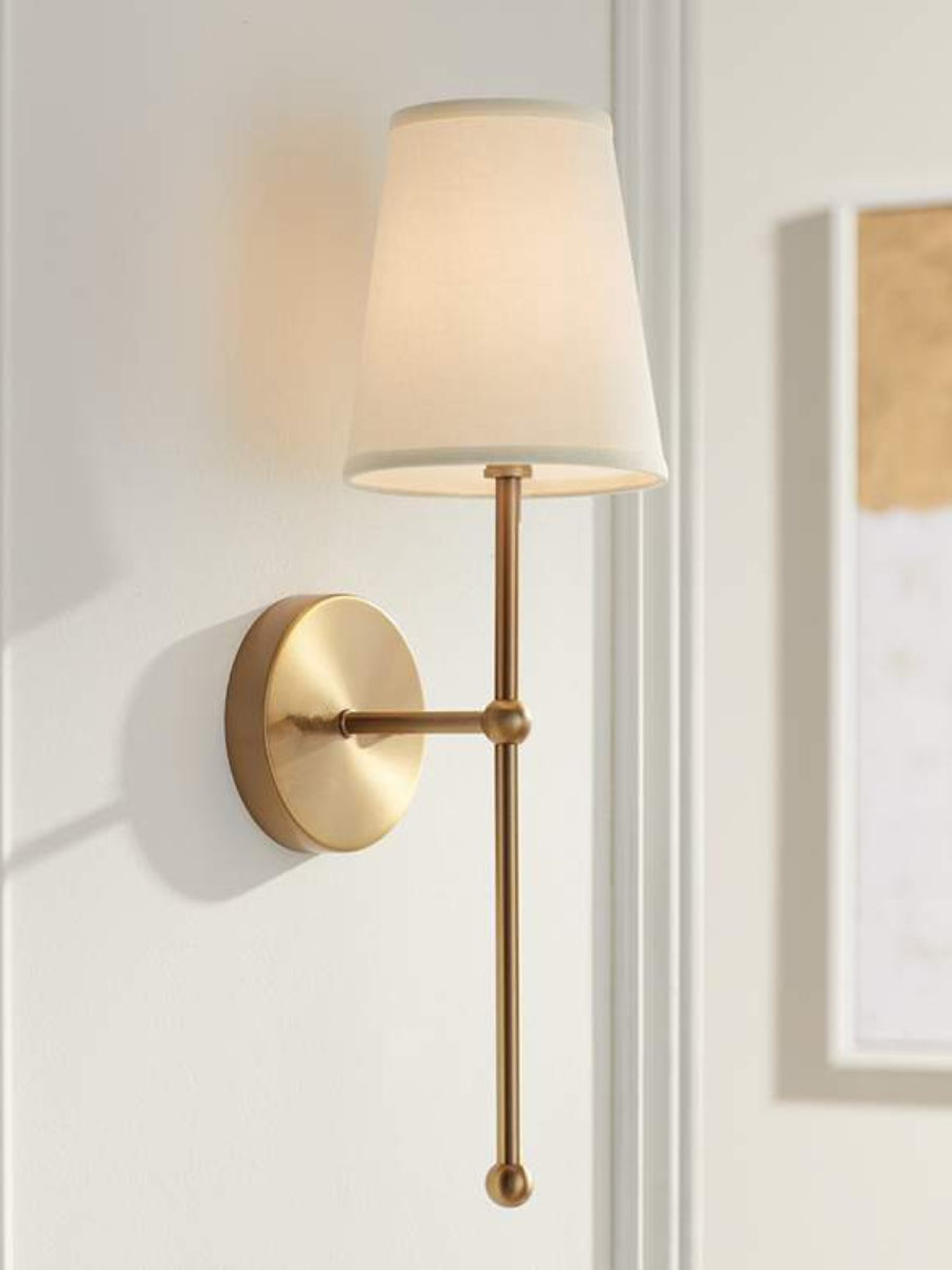 Nordic Brass Fabric Wall Lamp - Rustic Sconce Light for Bedroom Decor