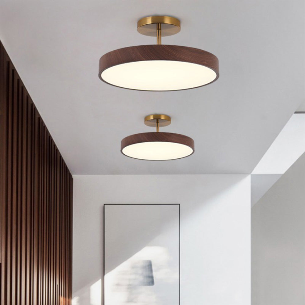 Modern Disc Semi-Flush Ceiling Lamp - LED Walnut Light for Bedroom
