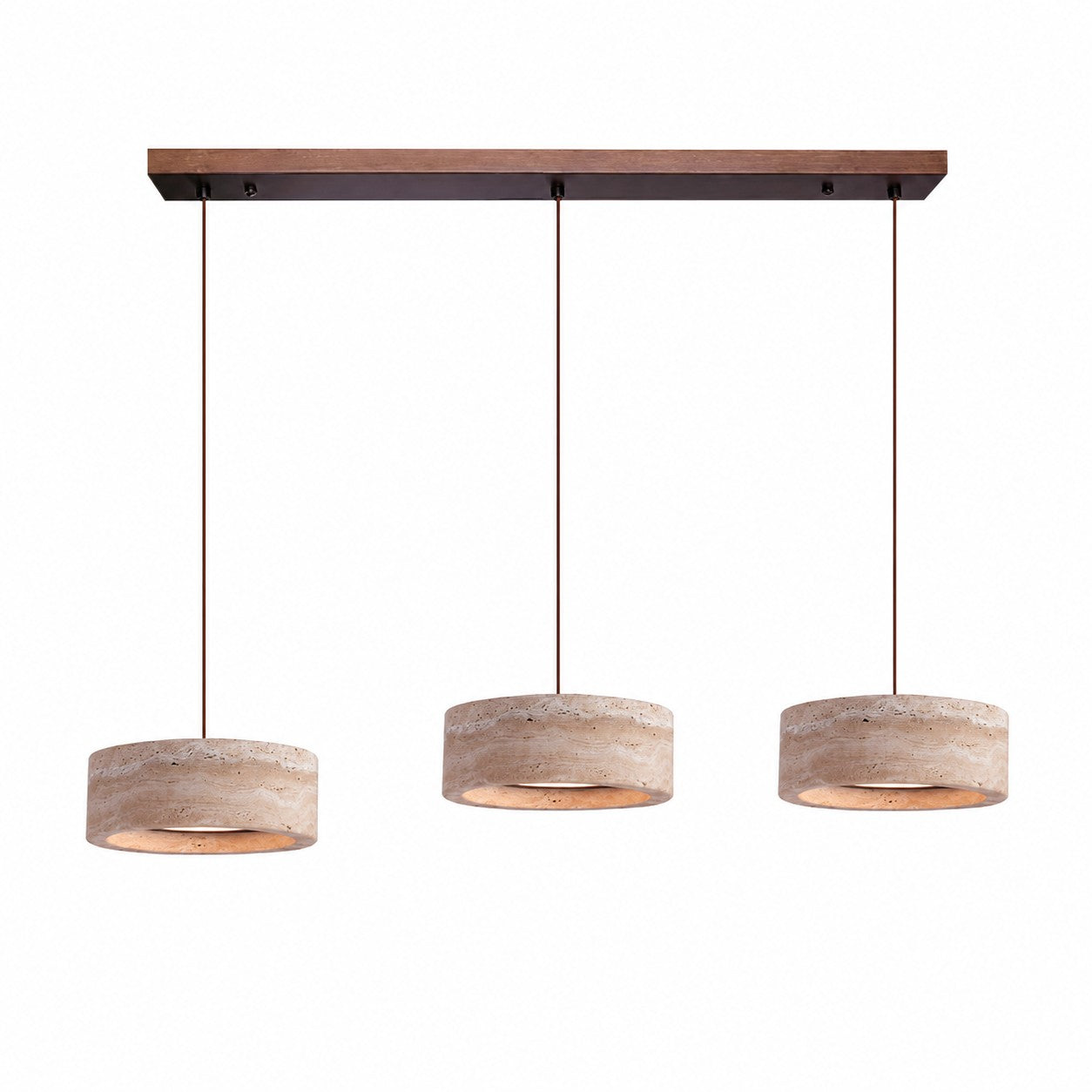 Three-light yellow travertine linear LED pendant SKU image