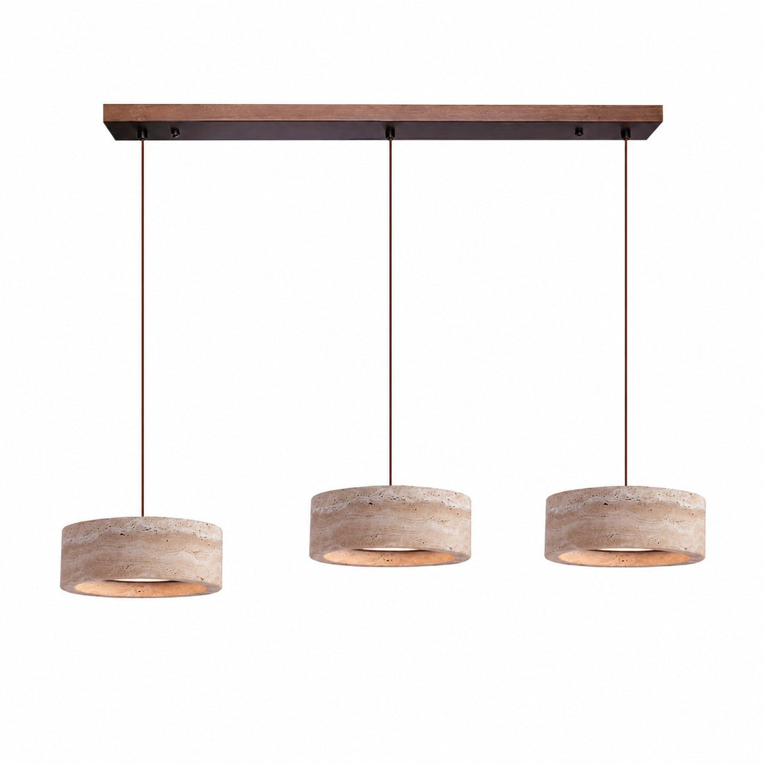 Three-light yellow travertine linear LED pendant SKU image