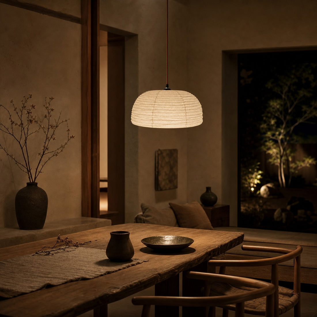 Gathered Fabric Pendant Lamp with Botanical Pattern Option