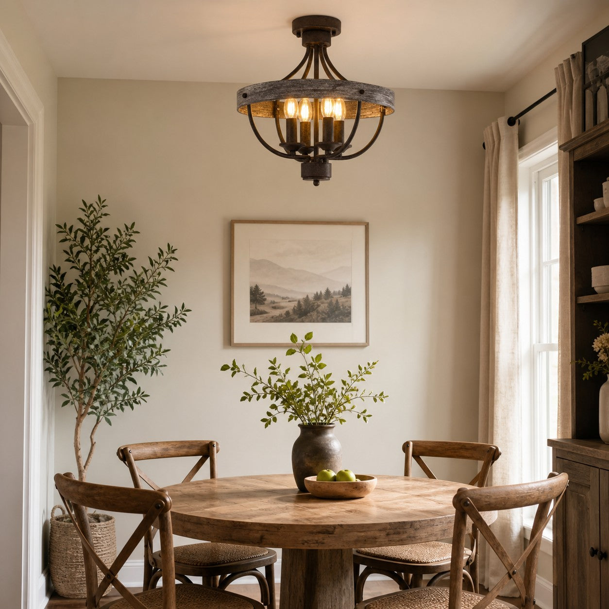 Vintage Farmhouse Semi Flush Mount Ceiling Light