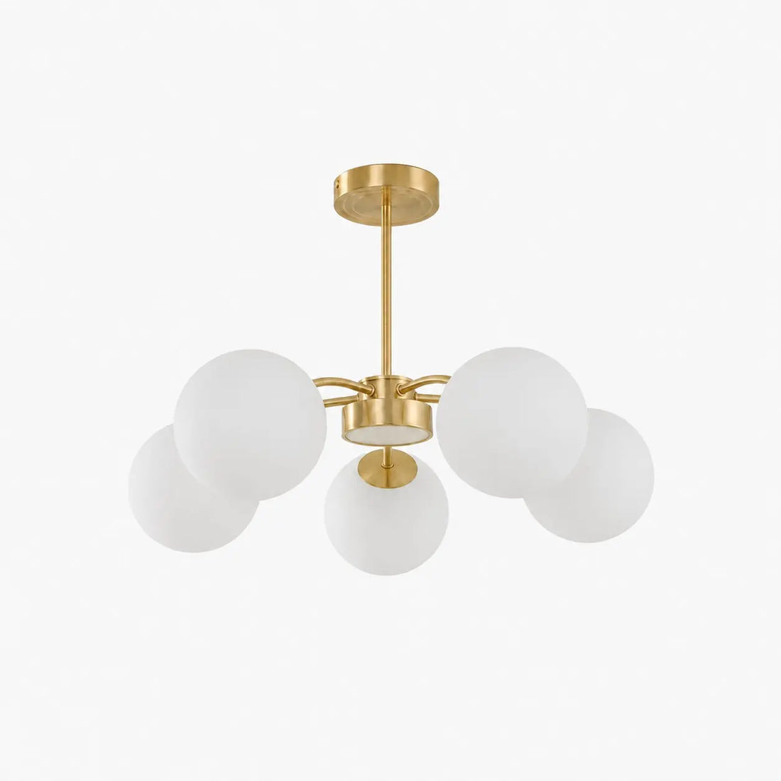 Modern milk glass chandelier with 5 lights in Copper