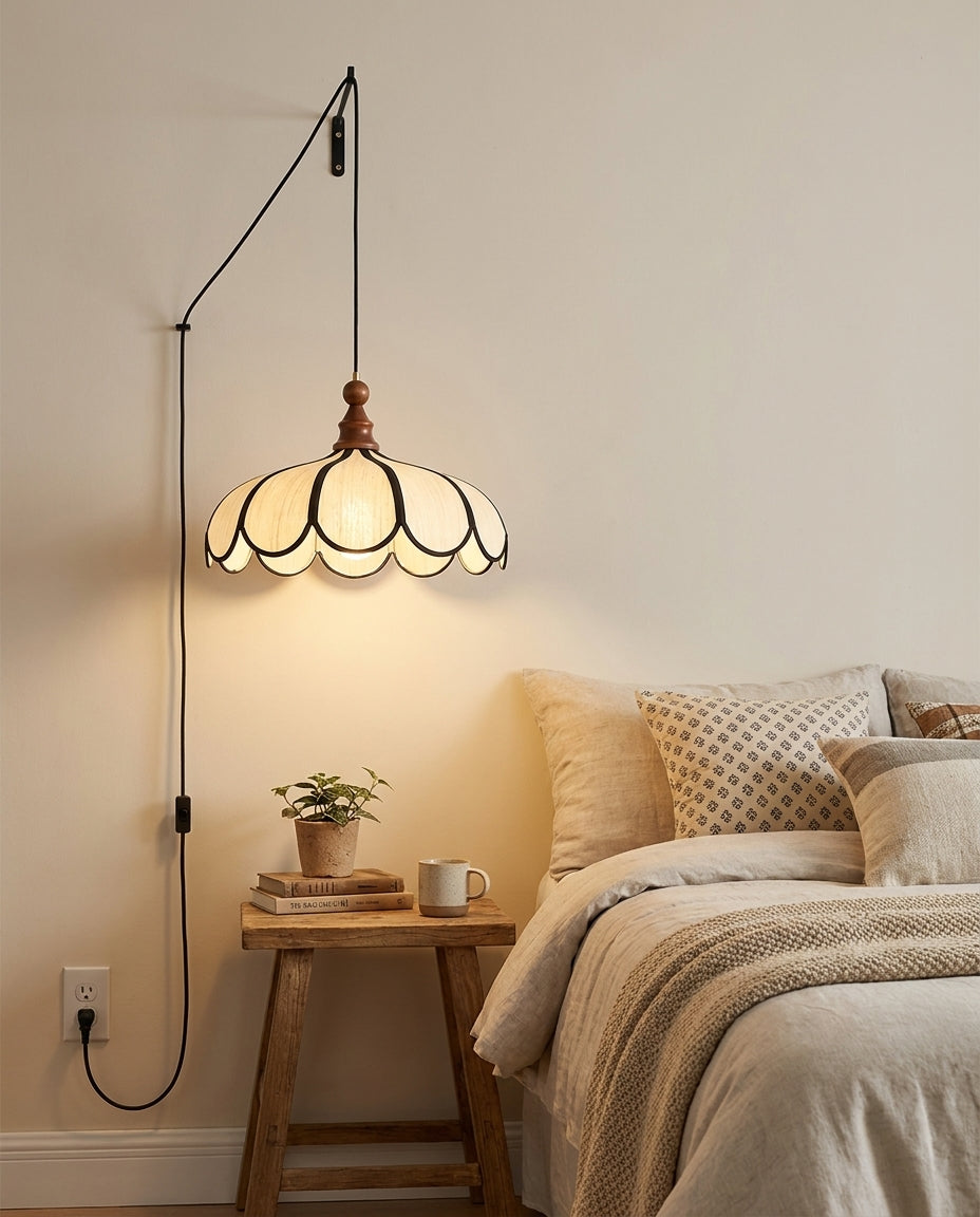 Scalloped Abaca Woven Plug-In Swag Pendant