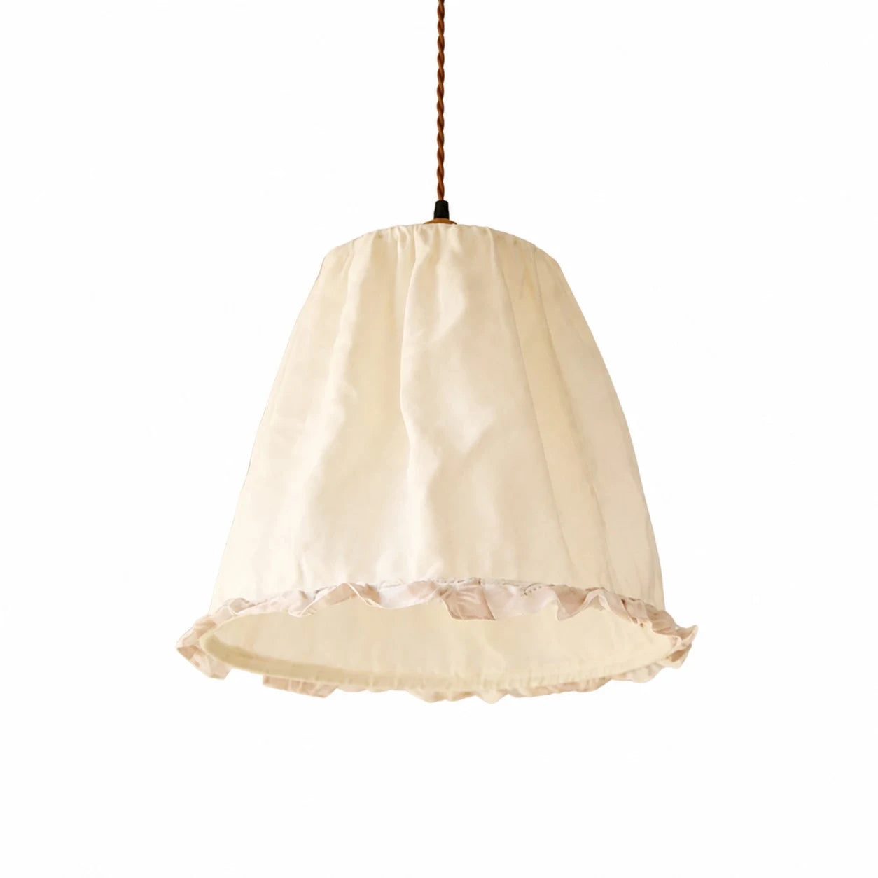 Ivory gathered fabric pendant light on a clean white background