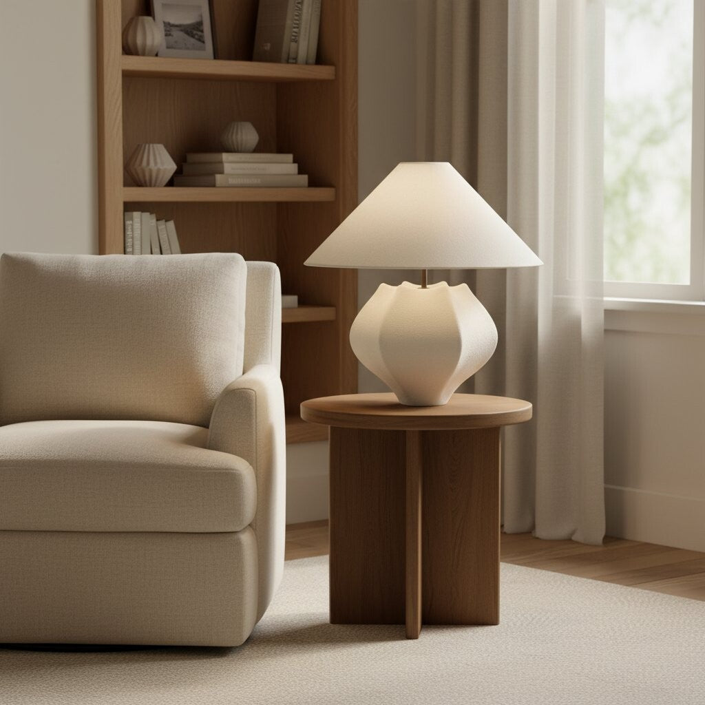 Cordove Table Lamp - Sculptural Ceramic Base and Linen Shade Suitable for Living room, Bedroom or Side Table