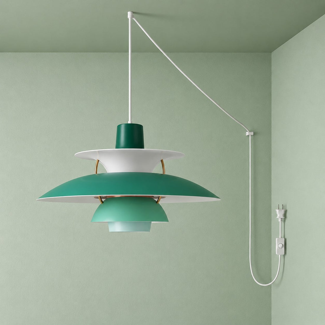 Moderne mehrlagige bunte Pendelleuchte mit Stecker und Zugkabel - Hängelampe aus Metall