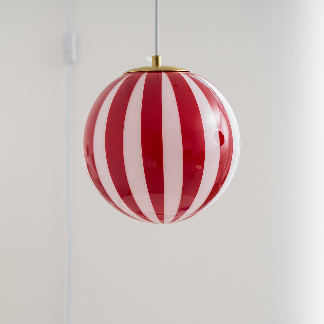 Red Striped Glass Globe Hardwired Pendant